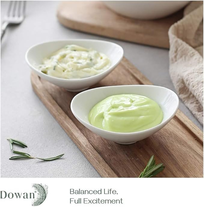 DOWAN Ceramic Dip Bowls, 3 Oz 8 Pack White Dipping Bowls, Mini Serving Bowls for Side Dishes, Sushi Soy Sauce Dish, Gravy Boat Porcelain Dipping Sauce Cups for BBQ and Party Dinner