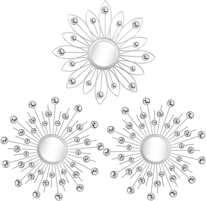3 Pack Metal Mirrors for Wall Sunburst Wall Mirrors Home Décor Decorative Hanging Wall Art for Living Room Bedroom Entryway