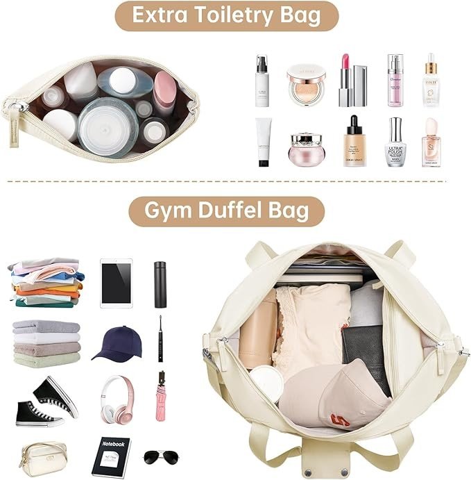 ETRONIK Gym Bag for Women, Travel Duffel Bag with USB Charging Port, Weekender Overnight Bag with Wet Pocket and Shoes Compartment for Women, Travel, Gym, Yoga (Beige)