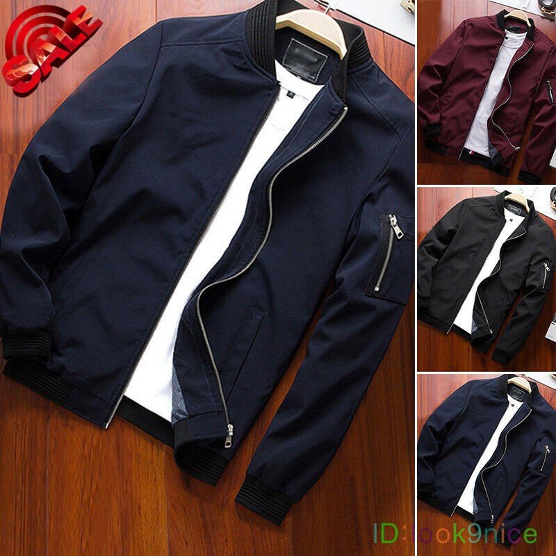 Bomber New Jacket Lightweight Flight Casual Zipper Solid Baseball Men Thin Coat