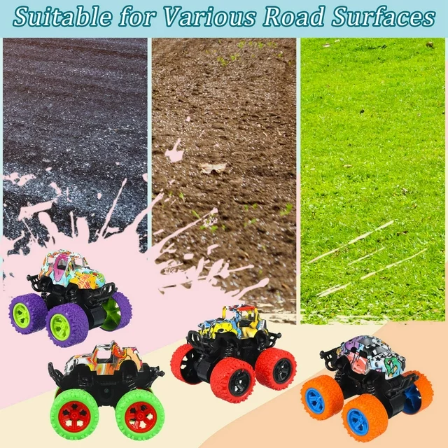 Bocaoying 4 Pack Friction Powered Monster Trucks Toys,Push and Go Friction Powered Cars Vehicles Toys,Inertia Car Toy Set Stunt Toy Vehicles,Pull Back Vehicle Set for Boys Girls Aged 3 and Above(Multi