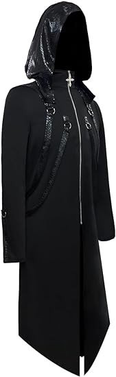 ZNZHKR Mens Steampunk Jacket Gothic Costume Frock Coat Hoodie Cloak With Hood