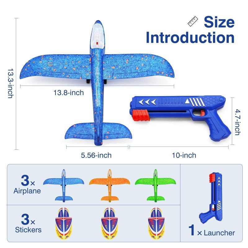 Wesfuner 3 Pack Foam Airplane Launcher Toys, 2 Flight Mode Glider Plane,Kids
