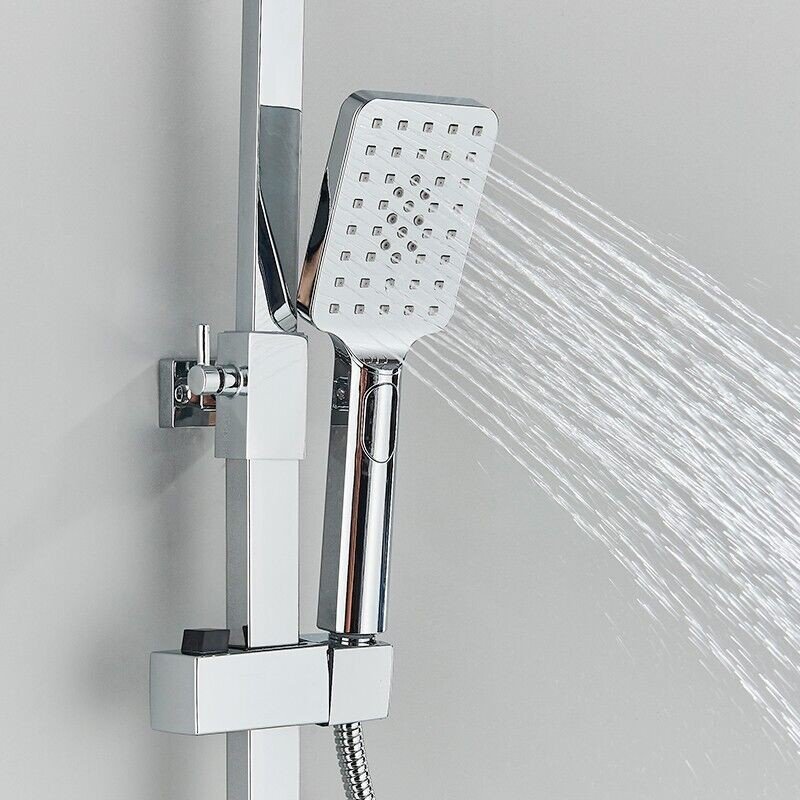 Modern Thermostatic Exposed Bathroom Shower Twin Head Bar Set Mixer Square Valve