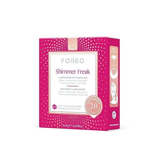 FOREO Shimmer Freak Advanced Collection 2.0 UFO-Activated Facial - Eye Contour Illuminating - Beauty & Personal Care - Rose Water - Niacinamide - All Skin Types - Wrinkles - Puffiness - 6 pcs in Pack