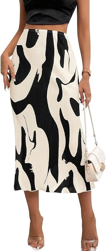 Pretty Garden Womens Floral Casual Stretchy High Waisted Knee Length Pleated A Line Plisse Flared Hem Midi Skirt