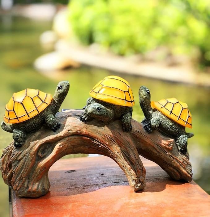 TIBLEN Solar Powered Turtles on Log Outdoor Decor - LED Garden Light, Outdoor Statues, Garden Decor, and Gifts for Mom, Grandma, Birthday - Turtle Solar Light for Garden and Outdoors