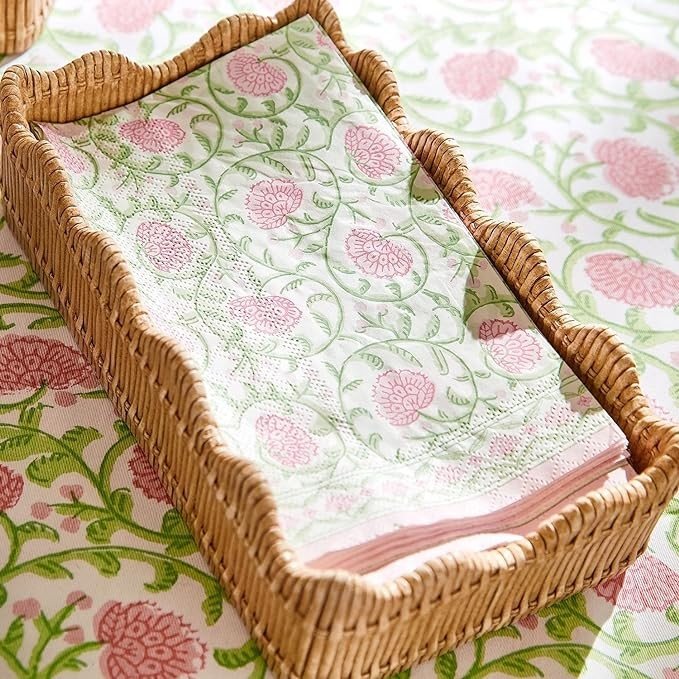 Two's Company Floral Block Print 3-Ply Paper Dinner Napkin Guest Towel, 8-inch Height, Kitchen Accessories, 54683