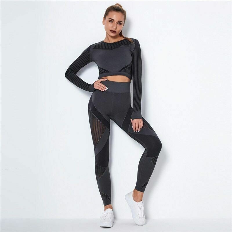 Women Yoga Set Sport Outfits Two 2 Piece Top Bra Leggings Workout Gym Suit Pants