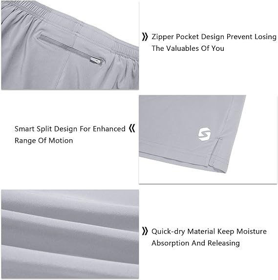 Men's 5 Inch Running Shorts Lightweight Athletic Workout Gym Shorts Liner with Zipper Pockets