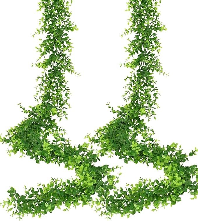 MARTINE MALL Eucalyptus Garland, 2 Pack 12FT Artificial Greenery Garland Eucalyptus Leaves Vines, Faux Hanging Eucalyptus Garlands for Wall Table Arch Wedding Backdrop Party Home Decor (Green)