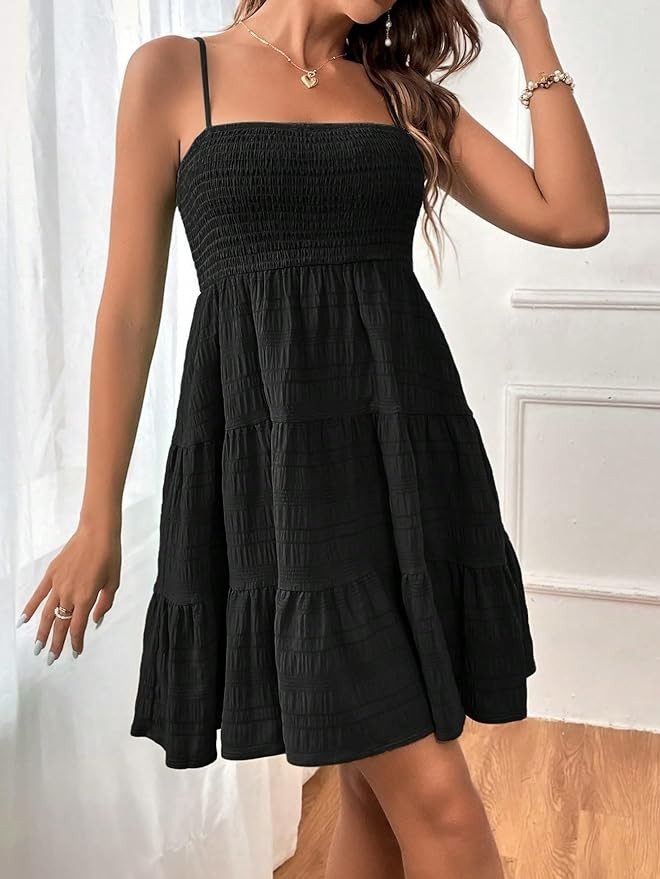 SOLY HUX Women's Summer Smock Cami Mini Dress Sleeveless Swing A Line Short Dresses