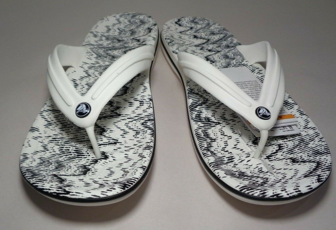 Crocs Size 12 CROCBAND CARDIO WAVE FLIP White Black Sandals New Women's Shoes