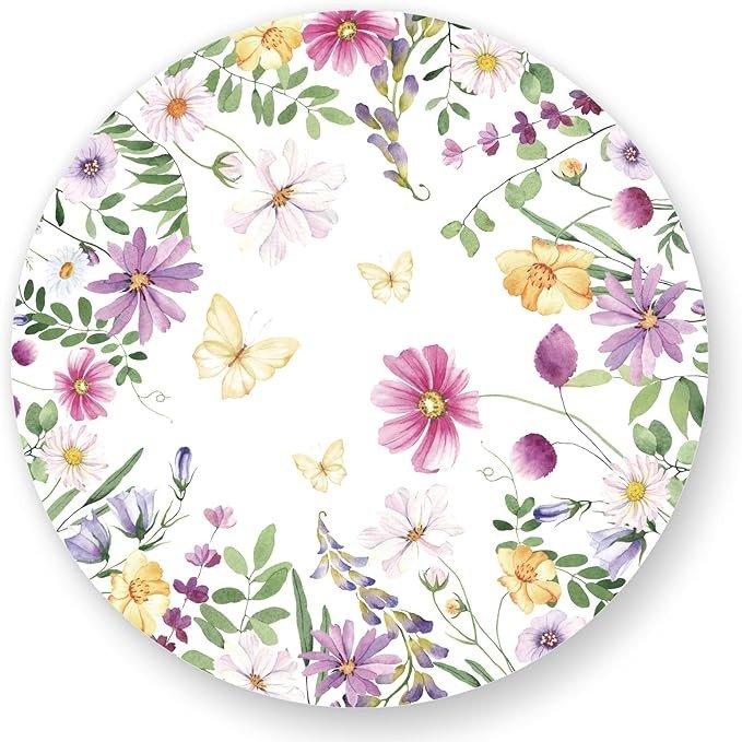 JarThenaAMCS 50 Sheets Butterfly Floral Round Paper Placemat Watercolor Flower Decorative Paper Table Mat for Spring Party Dinner Table, 13 Inch