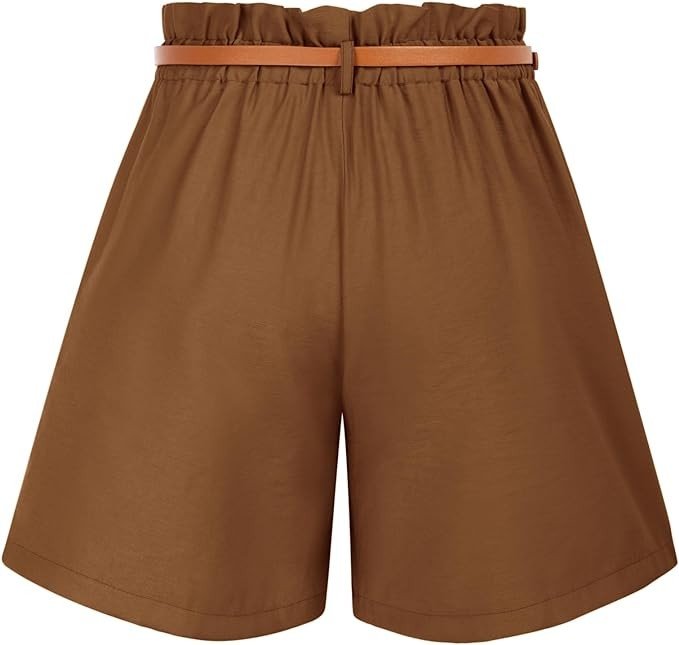 Belle Poque Women High Waisted Wide Leg Shorts Summer Beach Shorts with Pockets & Belts