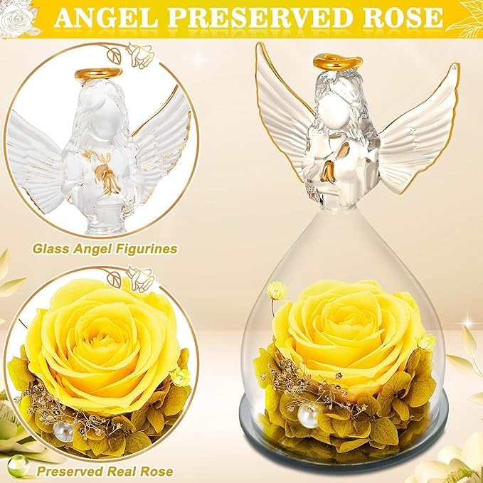 YEEBAY Preserved Flowers Gift for Mom, Grandma, Angel Figurine with Rose, Ideal Birthday, for Her, Women, Wife, Sister