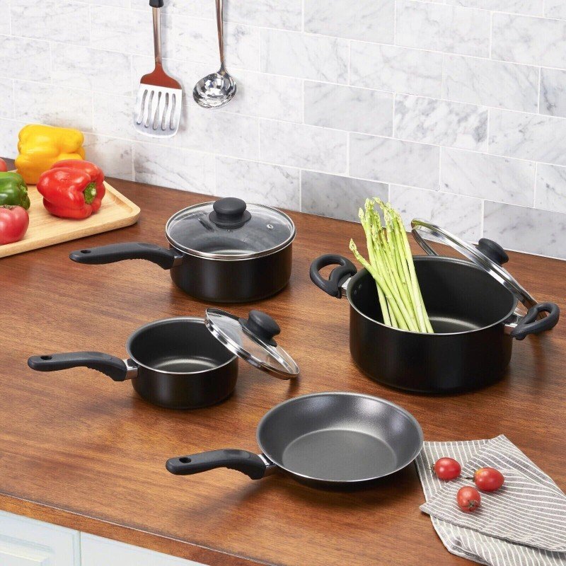 7 Piece Cookware Set Nonstick Coated Kitchen Pots And Pans Home Aqua Cooking New