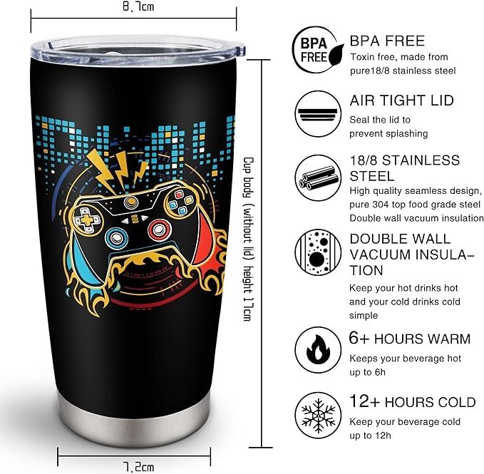 DOAKIZZ Gamer Gifts for Men,Gifts for Gamers Men Boys,Best Gaming Gifts for Men,Video Game Gifts,Gamer Birthday Decorations,Gifts for Game Lovers Stainless Steel Tumbler 20oz 1PC