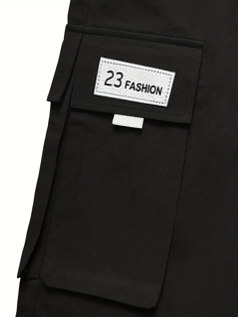 Plus Size Men's Drawstring Cargo Pants: Letters Print, Multi-Pocket Design, Perfect For Outdoor Activities