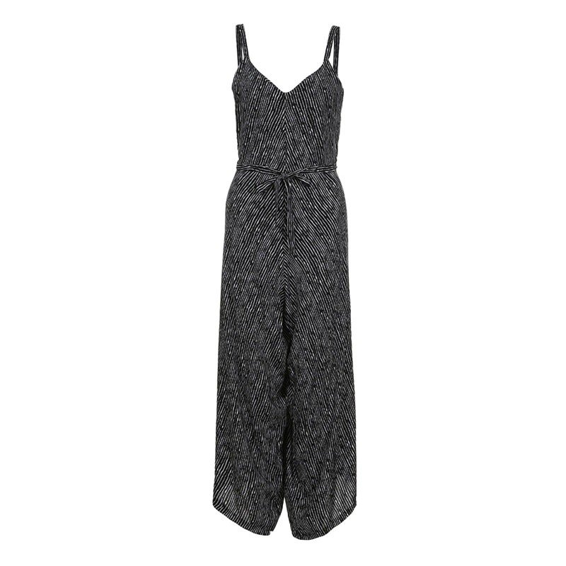 Women's Striped Printed Suspenders Loose One-piece Wide Leg Pants Jumpsuit
