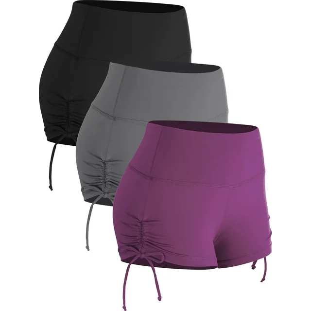 Cadmus Athletic Shorts for Women 3 Pack High Waisted Workout Biker Running Compression,1021,Black,Grey,White,L