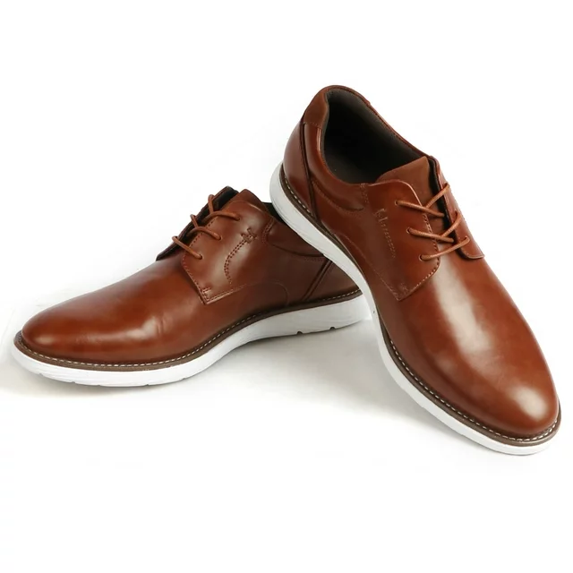 BIGTREE Mens Shoes Faux Leather Wingtip Dress Shoes Wide Casual Footware Brown Size 10