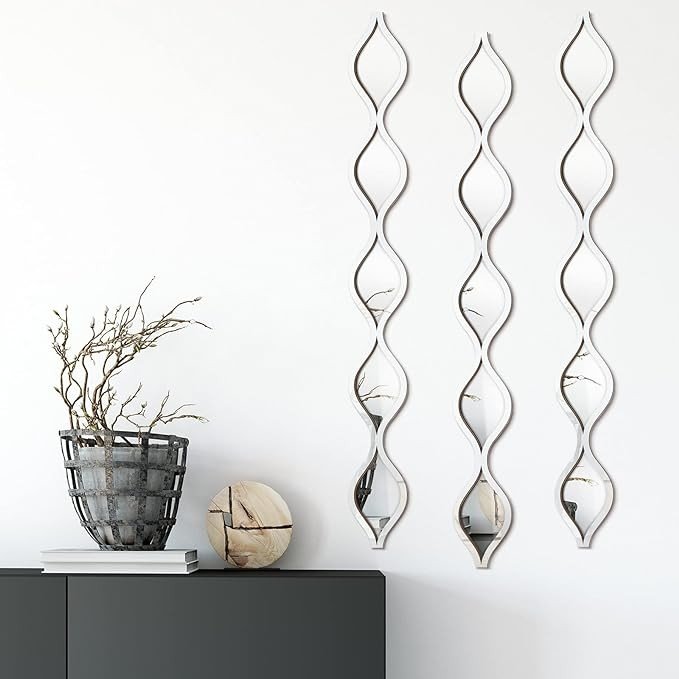 Yulejo 3 Pcs Acrylic Teardrop Mirror Wall Decor Decorative Mirror Narrow Boho Vintage Wall Decals Art for Apartment Home Living Room Bathroom Bedroom Hallway (Silver Edge)