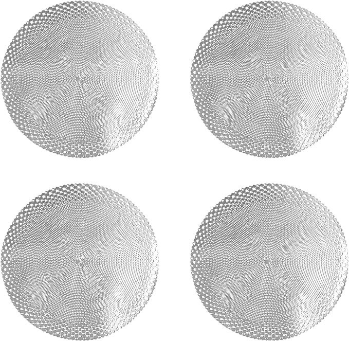 Metallic Placemats Set of 4 - Easy to Clean, Washable Decorative Place Mats for Kitchen and Dining Table - Non-Slip Round Table Mats - Dinnerware & Accessories - Dining Table Centerpiece Decor, Silver