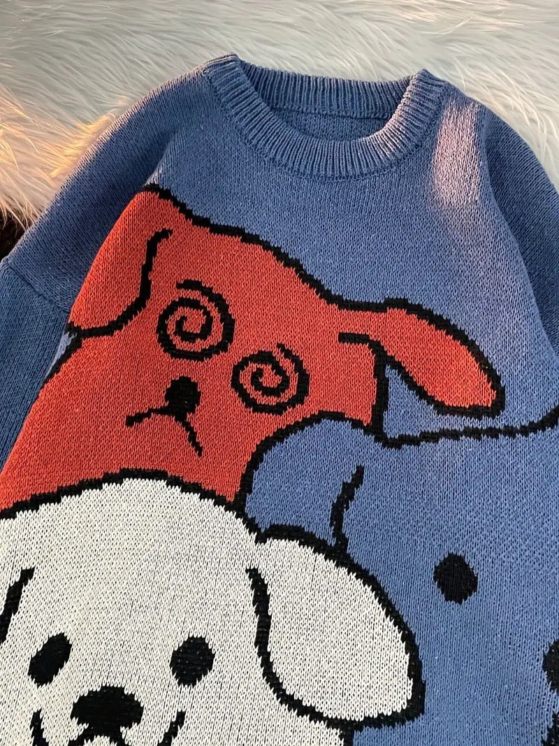 Cartoon Dog Casual Crew Neck Sports Sweater, Longs Sleeve Casual Pullover Sweater, Women's Tops