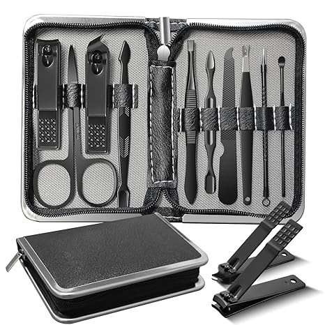 Manicure Set Personal Care Mens Grooming Kit 10 In 1 Professional Manicure Kit grooming kit,Nail Clippers for Men and Beauty Tool Portable Set,with Luxurious Travel Case (Black)