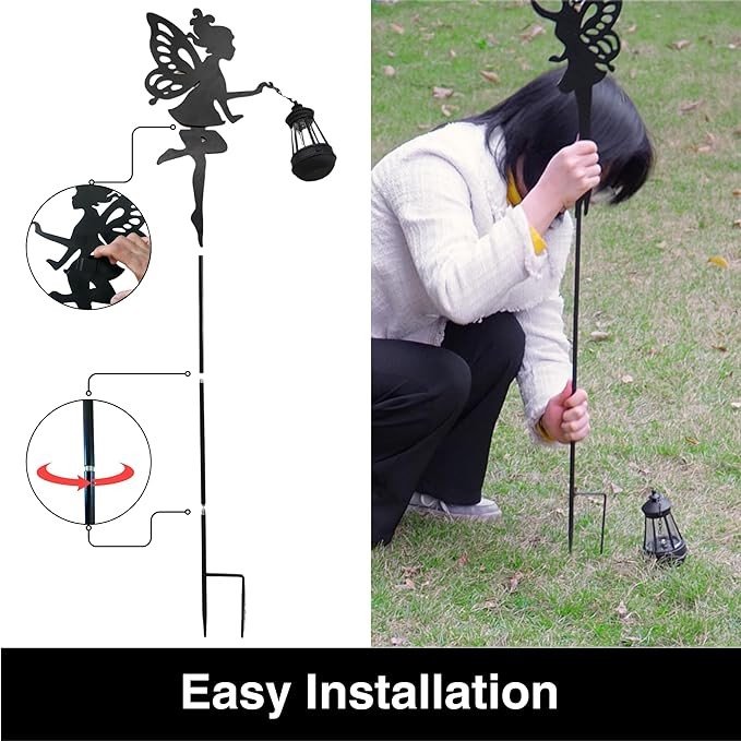 XYRIS Fairy Garden Stakes 1 Pair - Solar Garden Decorations Lawn Ornaments Garden Statue Outdoor, Metal Yard Decor Lawn Decorations Outdoor, Whimsical Decor for Patio, (1 Pair Style A)