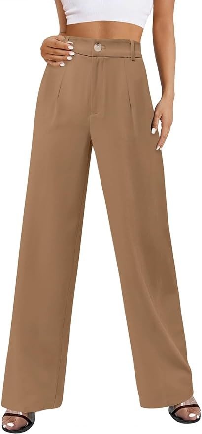 onlypuff Womens Wide Leg Pants High Waisted Slacks Straight Long Work Business Trousers with Pockets