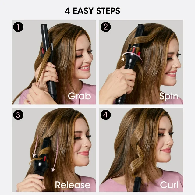 Salon Tech - SpinStyle PRO Automatic Curling Iron, 1 Inch, Newly Upgraded, Ceramic Ionic Bi-Directional Spinning Barrel, 5 Temperature Settings 250-450°F, with Patented Curl Dial Technology