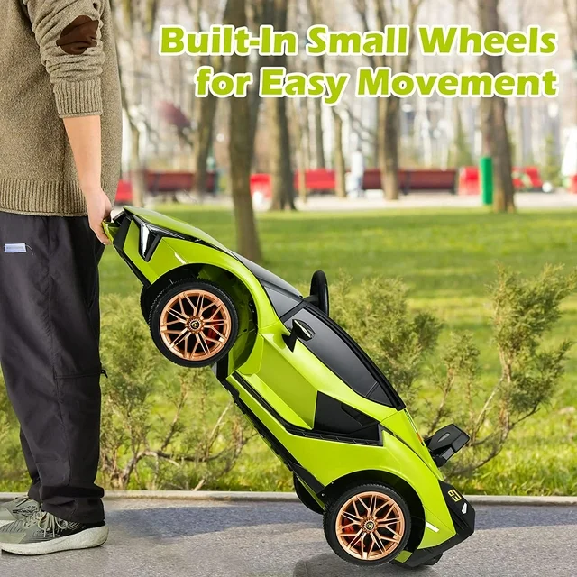 OLAKIDS 12V Licensed Lamborghini Sian Kids Ride On Car with Parent Remote Control, Spring Suspension, MP3 Player, Electric Toy Roadster Carbon Fiber Textured for Toddler (Green)