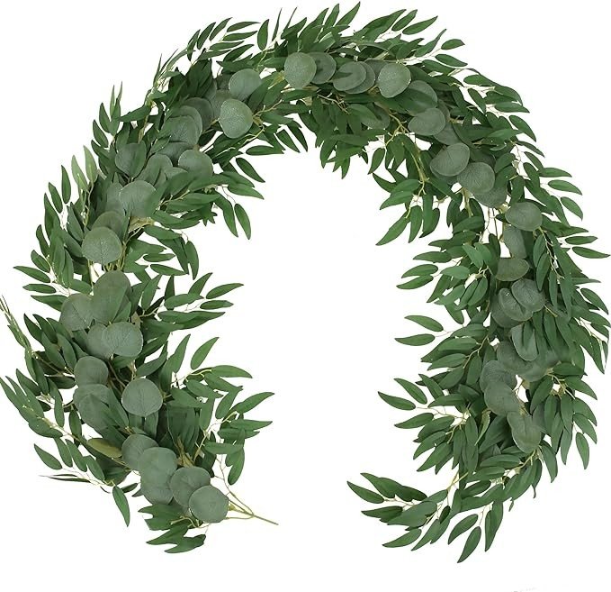 Trimgrace 1 Pack 5.9 Feet Artificial Eucalyptus Garland with Green Eucalyptus Leaves Vine for Wedding Backdrop Table Runner Centerpiece DIY Wreath Decor