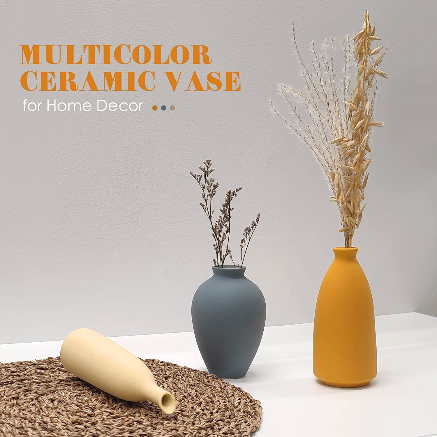 Ceramic Vase Set of 3 Small Flower Vases for Rustic Home Decor Modern Farmhouse