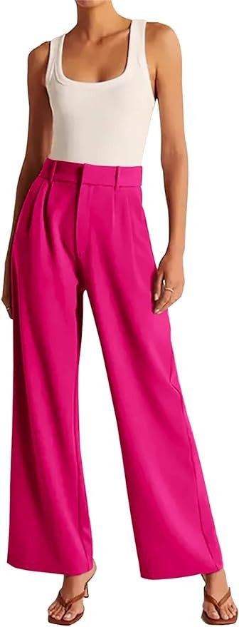 KUNMI Women's Wide Leg Pants Work Business Casual Loose High Waisted Dress Palazzo Flowy Trousers