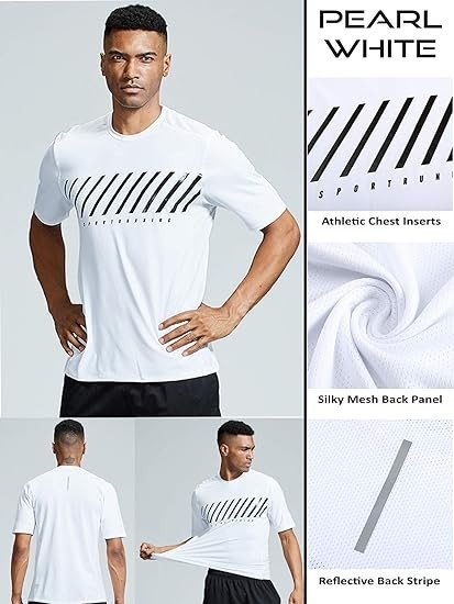 5 Pack Men’s Active Quick Dry Crew Neck T Shirts | Athletic Running Gym Workout Short Sleeve Tee Tops Bulk