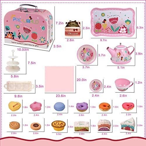 Tea Party Set for Little Girls,PRE-WORLD Princess Tea Time Toy Including Dessert