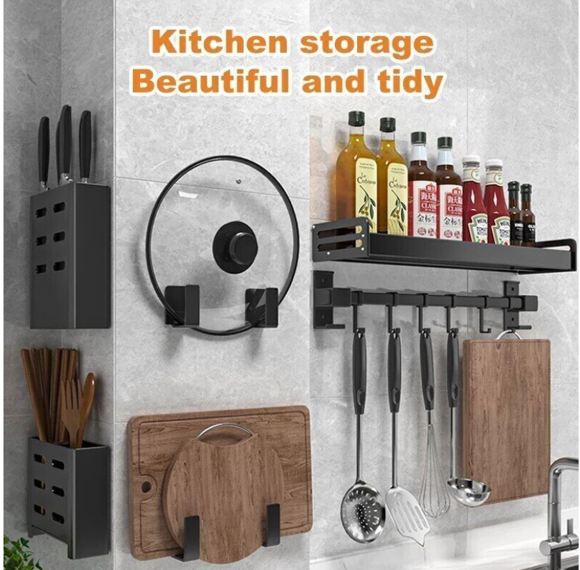 Kitchen Shelf Wall-mounted Spice Storage Racks Punch-free Kitchen Holder Wall