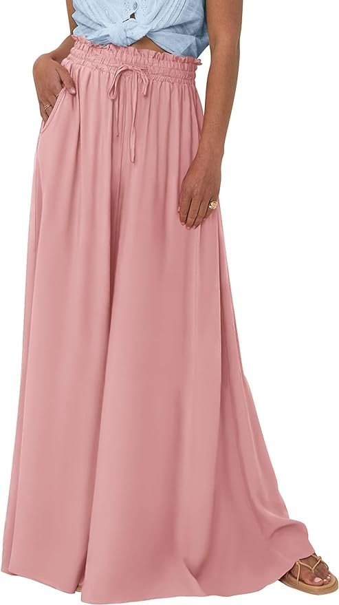 Pretty Garden Womens 2024 Summer Wide Leg High Waisted Flowy Pockets Palazzo Pants