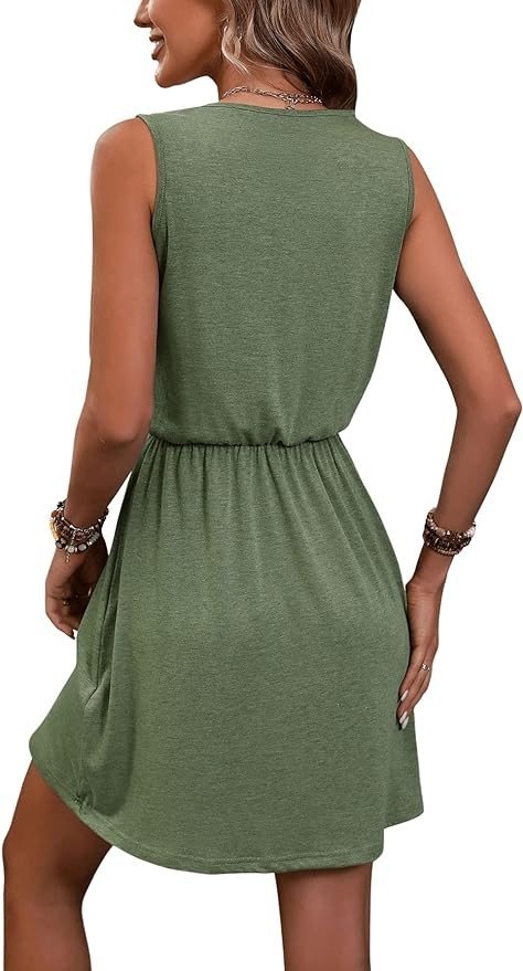 SOLY HUX Women's Summer Dresses V Neck Sleeveless A Line Solid Short Dress