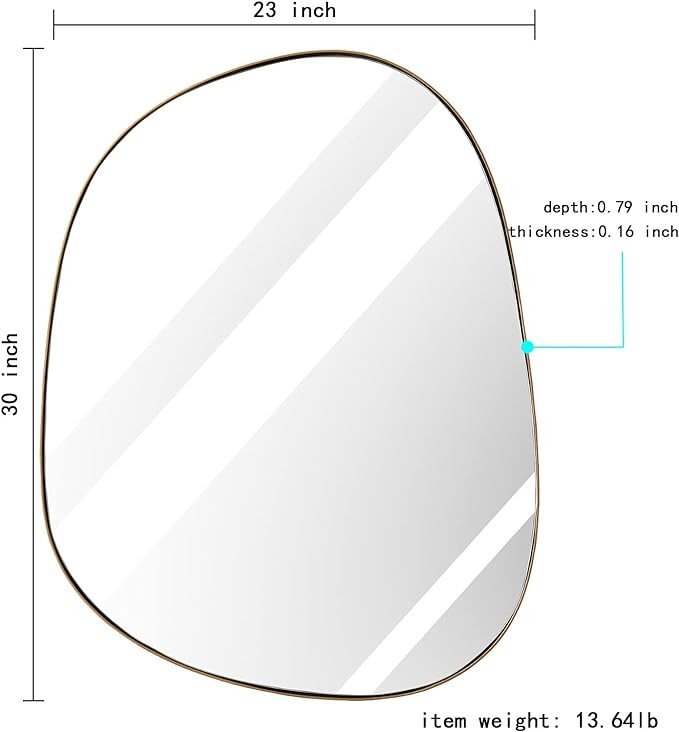 Asymmetrical Mirror for Wall Decor 23"*30", Modern Brass Framed Wall Mirror for Living Room Bathroom Bedroom Entryway ELE-STOU-0064G