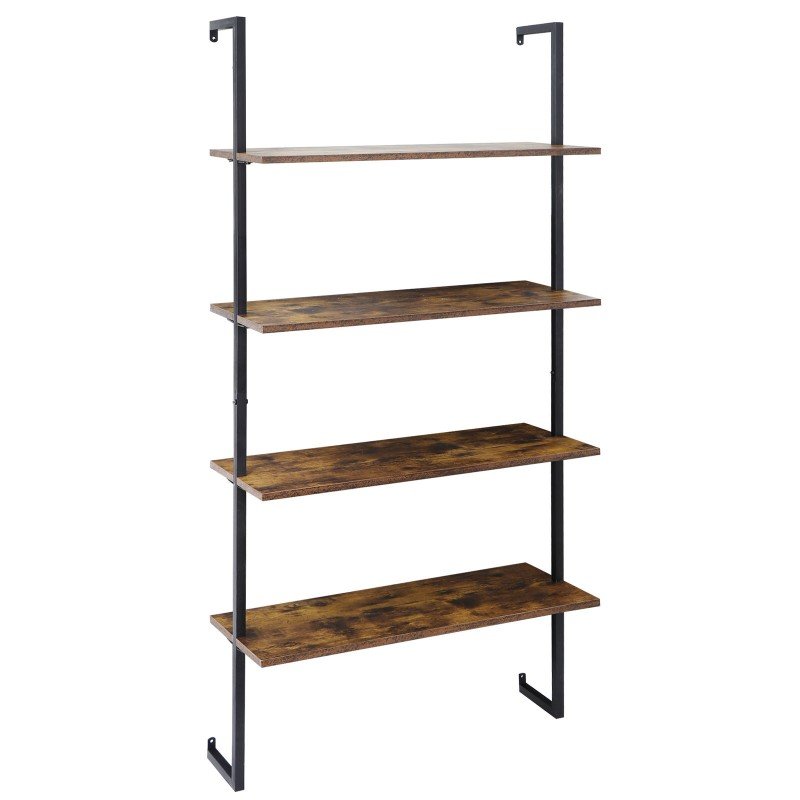4 Tier Pipe Bookshelf Wall Mount Shelf Floating Bookcase Industrial Metal Frame