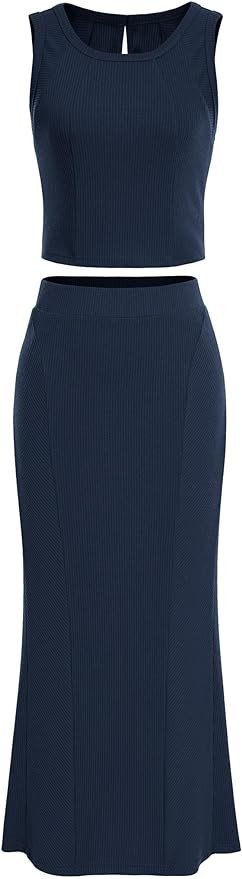 Pretty Garden Womens Sleeveless Cropped Tank Tops And Bodycon Midi Skirt Matching Set