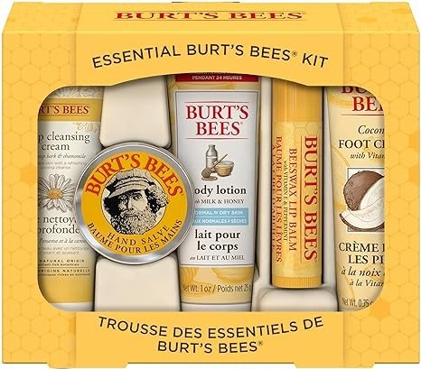 Burt's Bees Mothers Day Gifts for Mom, Essential Everyday Beauty Set, 5 Travel Size Products - Deep Cleansing Cream, Hand Salve, Body Lotion, Foot Cream and Lip Balm