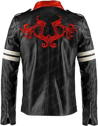 Spazeup Alex Mercer Black Mens Leather Jacket - Dragon Patch Halloween Gaming Jacket For Mens - Valentines Day Gifts For Him