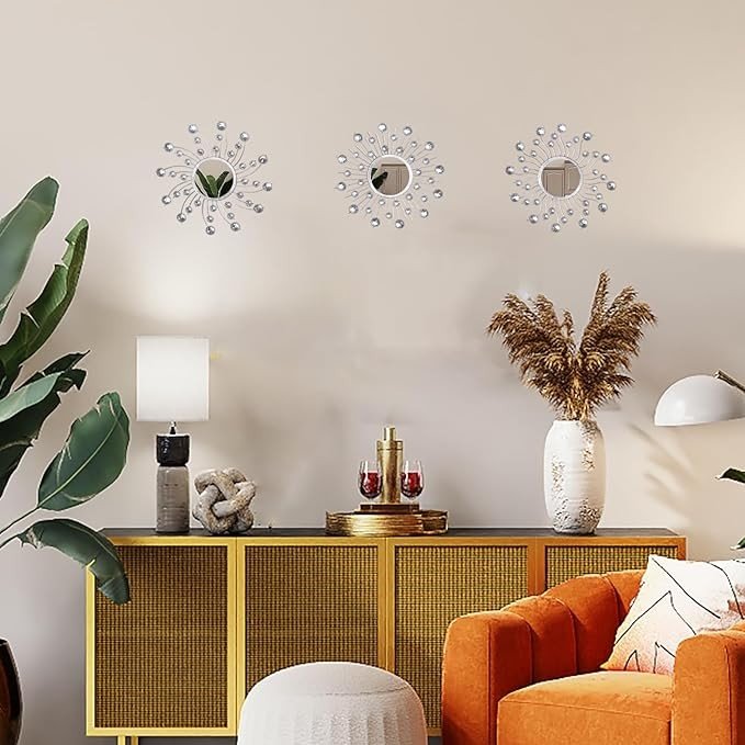 Yonivexis Mirror Wall Decor Metal Sun Mirror Wall Art Decorative Mirrors Home Decor Sunburst Mirror Hanging Living Room Bedroom Entryway