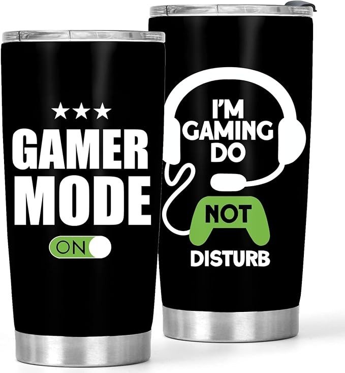 FlyweightZ Gamer Gifts For Men - 20oz Game Mode ON Tumbler with Lid For Teen Boys - Birthday Gifts For Gaming Boyfriend - Christmas Gifts for Gamer Dad Husband, 1 Piece