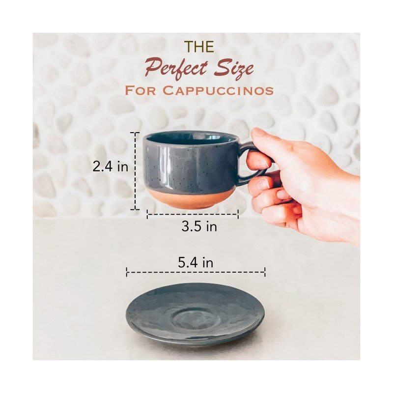Mora Ceramics 8oz Cappuccino Mug Set of 4 - Ceramic Coffee Cups with Saucers ...